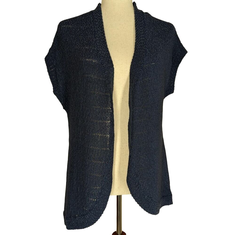 Coldwater Creek Womens Blue Cap Sleeve Open Front Cardigan Sweater Size Medium